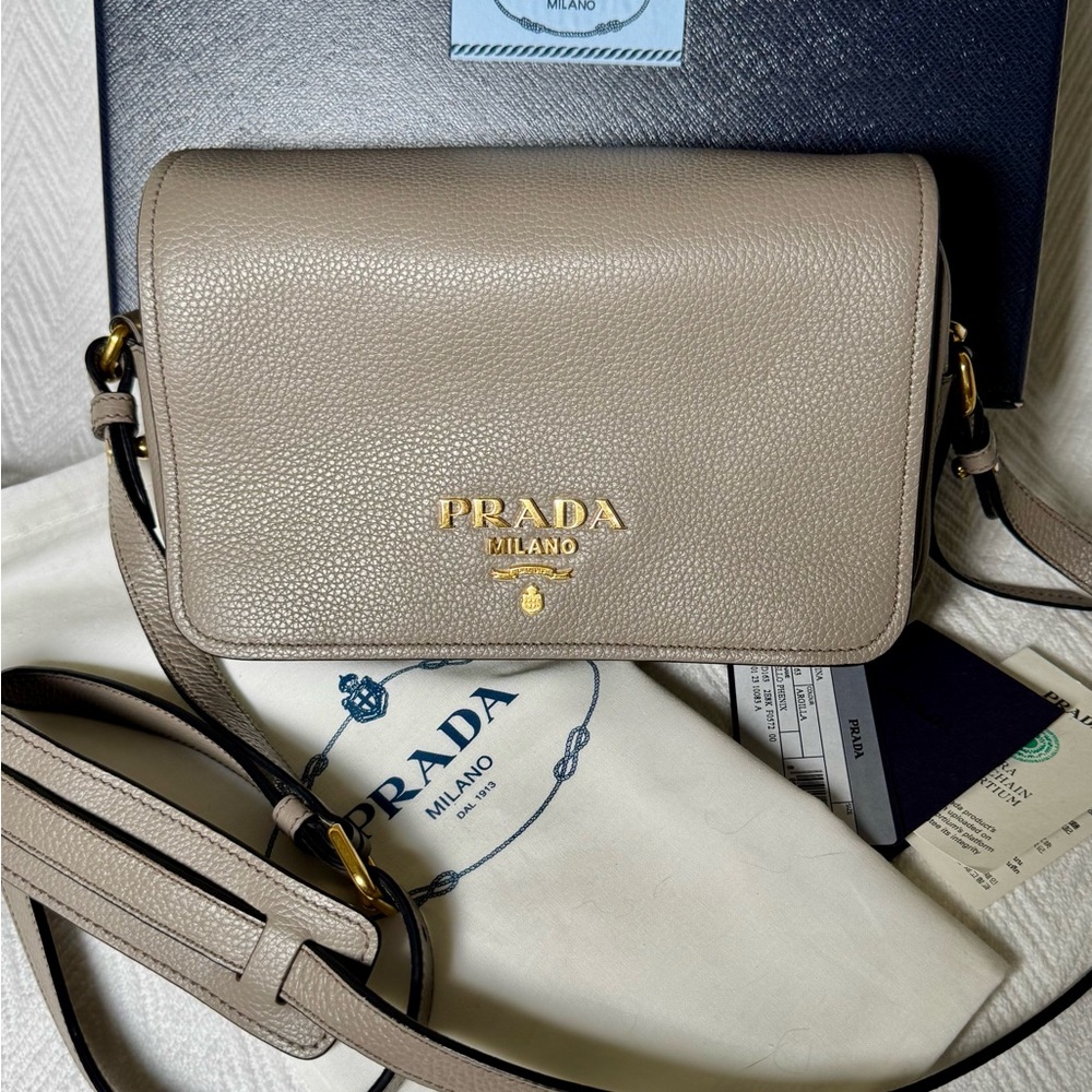 Prada Vitello Phenix Crossbody Bag Argilla